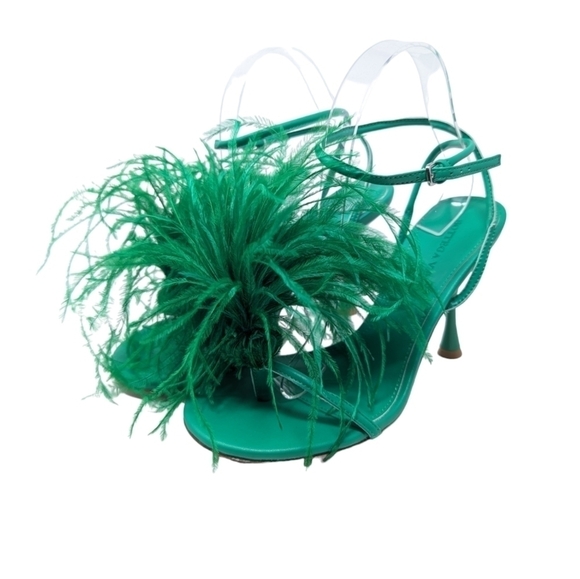 NEW Bottega Veneta Authentic Dot Green Feather Sandal Heels Size EU 38 - Picture 2 of 16